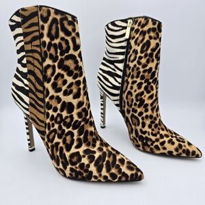 Kenneth Cole New York Mixed Leopard & Zebra Print Pointed Ankle Boots